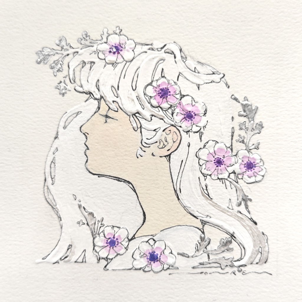 【ミニ原画】紫のアネモネ