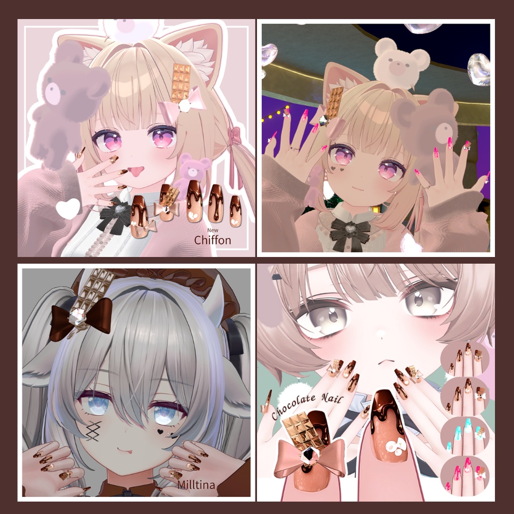 Chocolate Nail/Ring & Hairpin|Milfy・Milltina・Chiffon対応/全モデル可【VRChat】