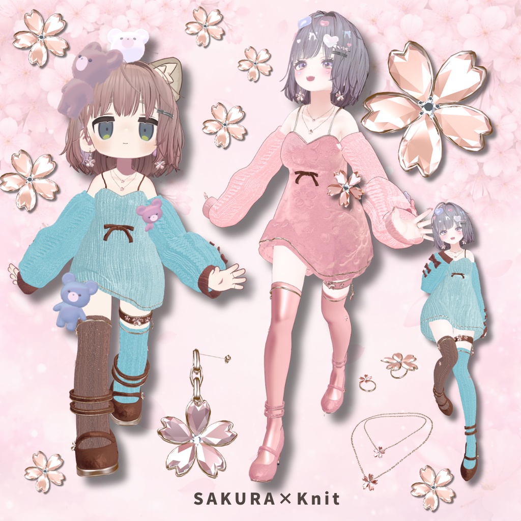 【期間限定／ピアス無料】🌸 SAKURA × Knit 🌸 衣装＋ Accessory / 13Colors / MA対応【VRChat】