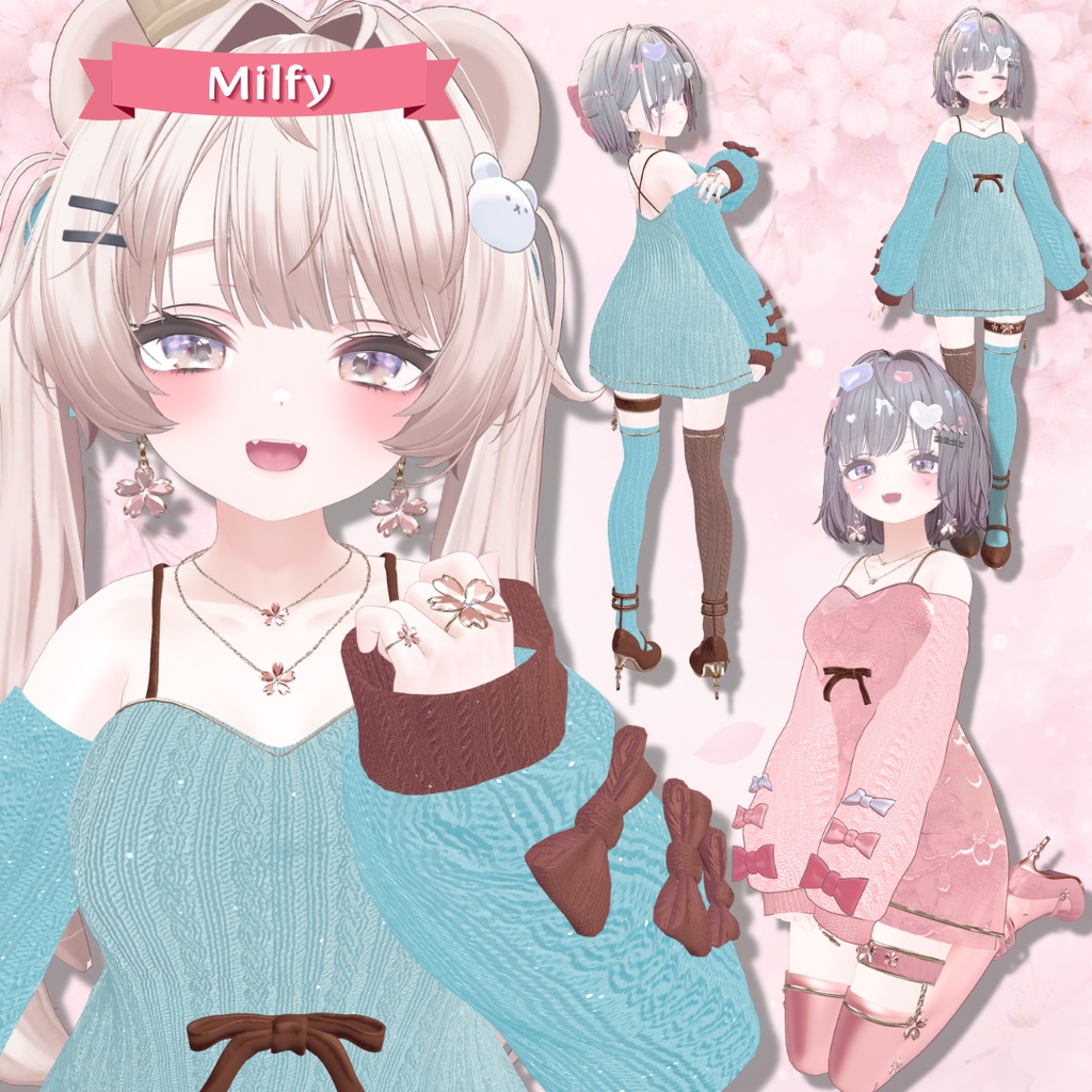 【期間限定/ピアス無料】🌸 SAKURA × Knit 🌸 衣装+ Accessory / 13Colors / MA対応【VRChat】
