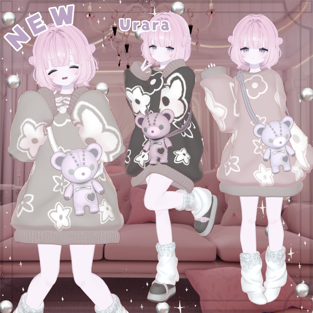 【Urara🐻Kirisame 追加✨】15アバター対応✨衣装6色+くま7色🐻 くたっと揺れる♥まいごぐま | Bear Bag Outfit 🐻♥