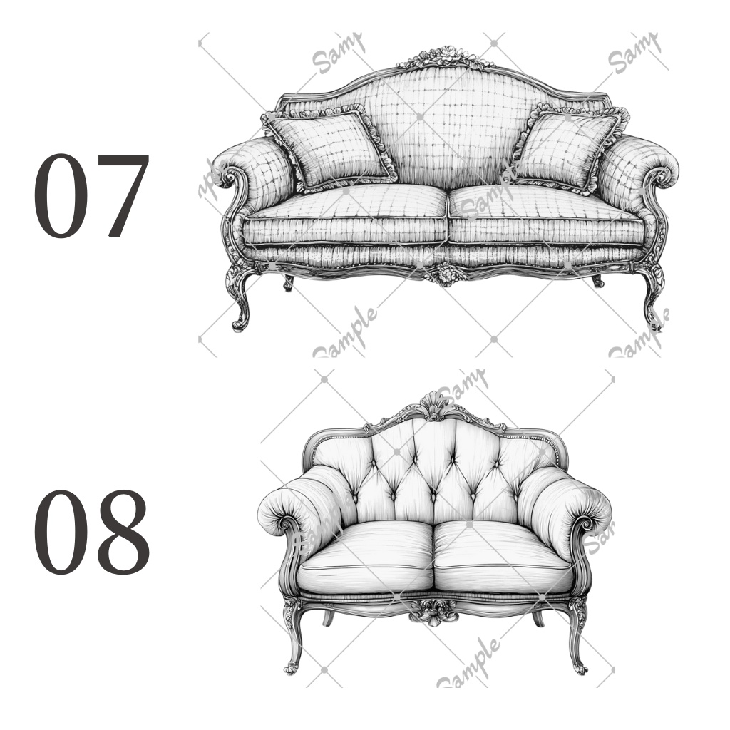【素材/無料配布あり】アンティークなソファ【10種類/透過png】