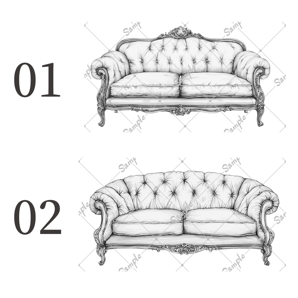 【素材/無料配布あり】アンティークなソファ【10種類/透過png】
