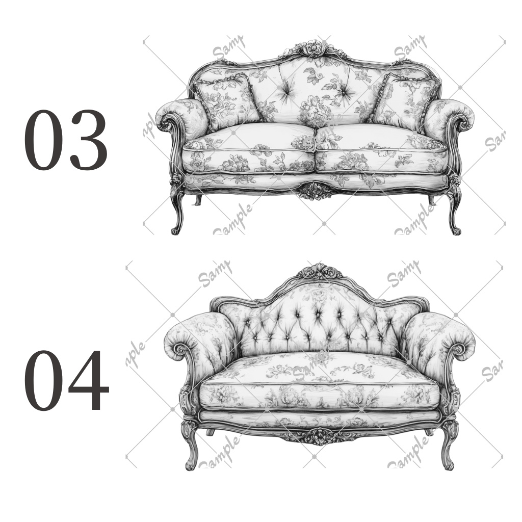 【素材/無料配布あり】アンティークなソファ【10種類/透過png】