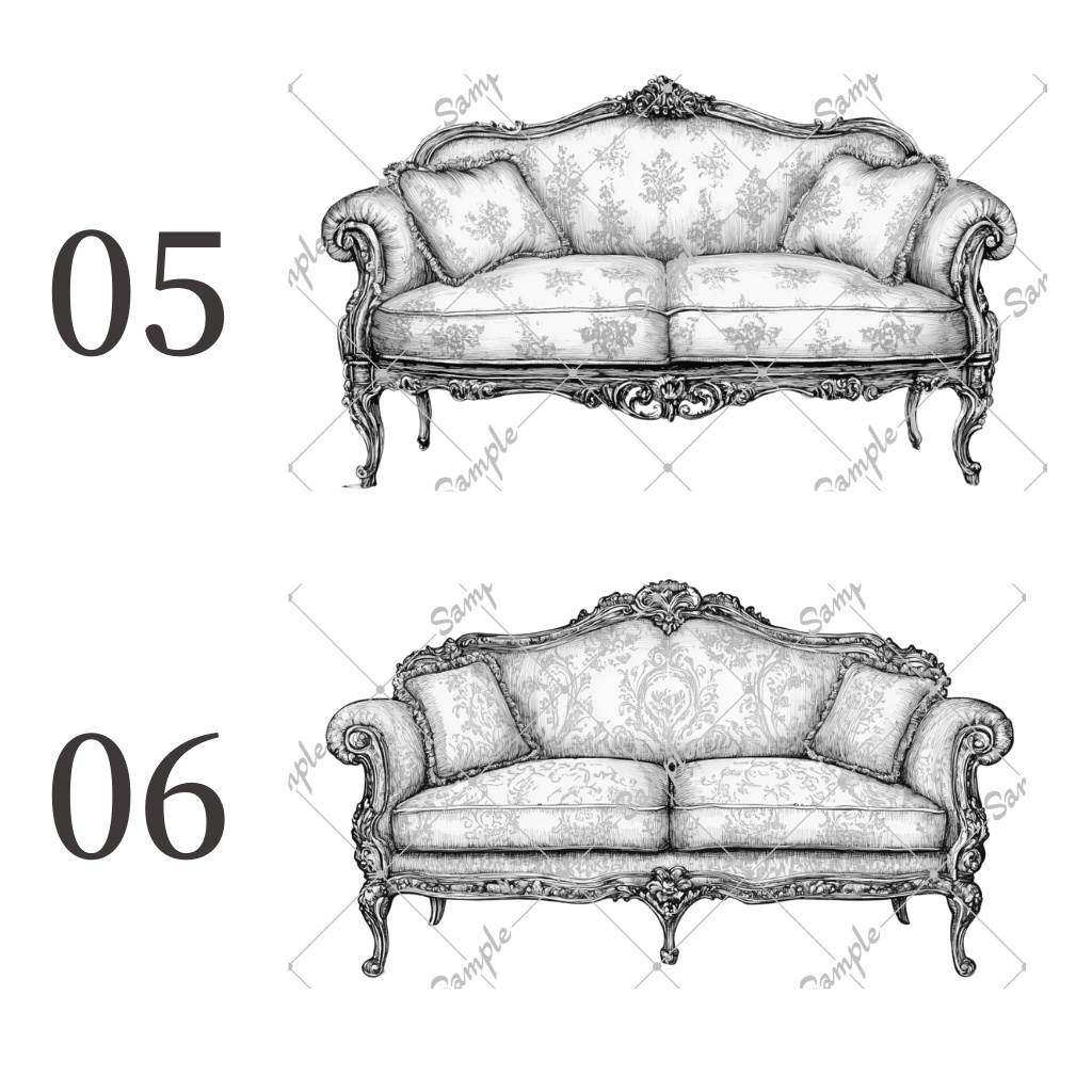 【素材/無料配布あり】アンティークなソファ【10種類/透過png】