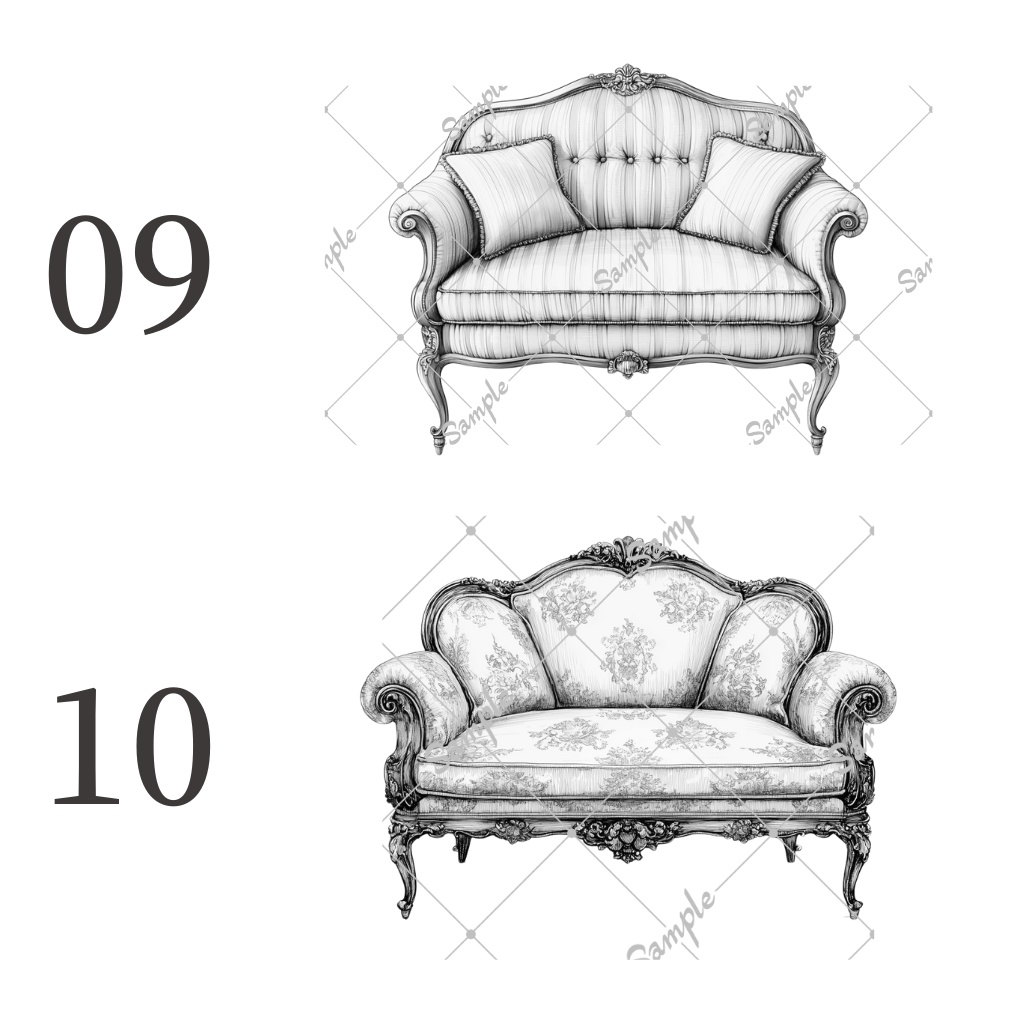 【素材/無料配布あり】アンティークなソファ【10種類/透過png】