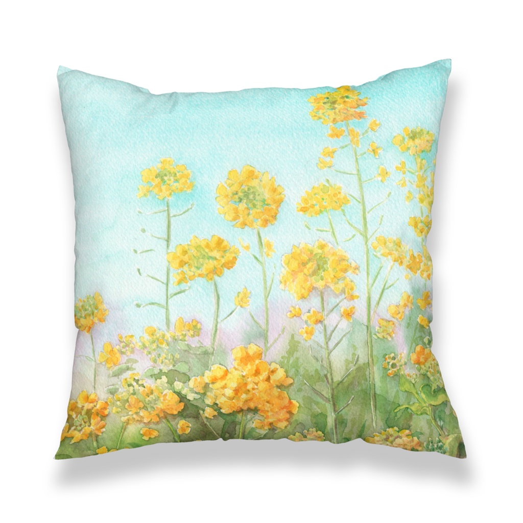 菜の花の散歩道クッションカバー|あかり花鳥風月透明水彩画グッズ