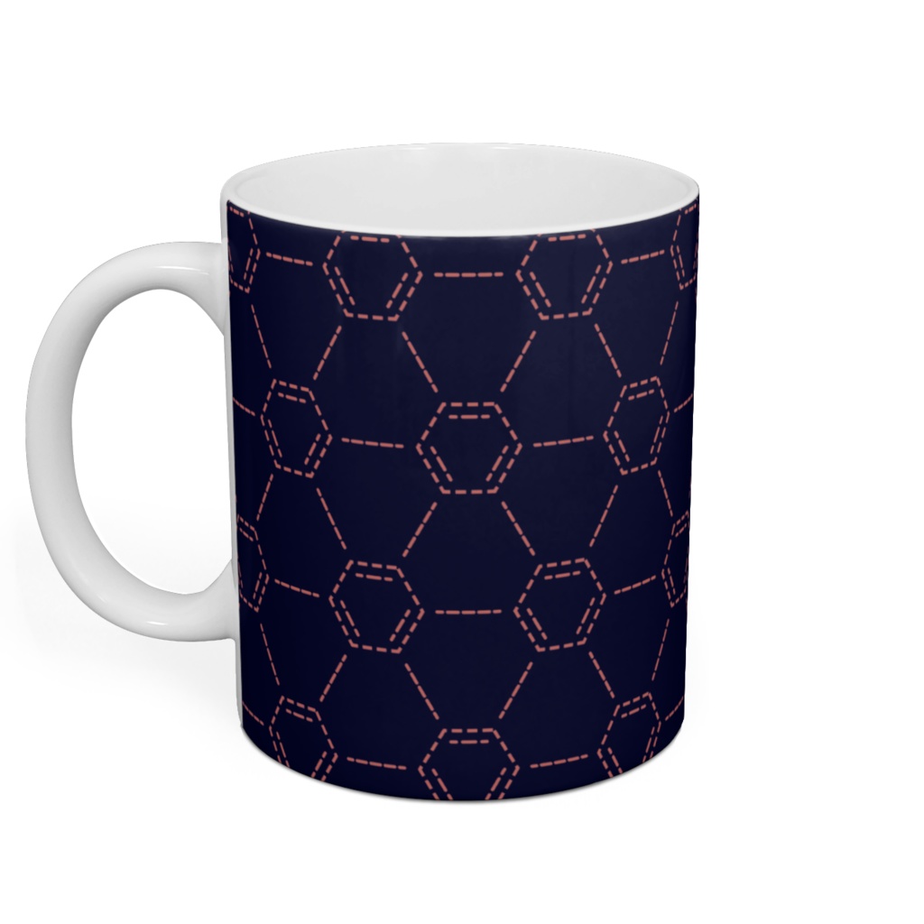 刺し子風弁禅(ベンゼン)紋マグカップ 紺