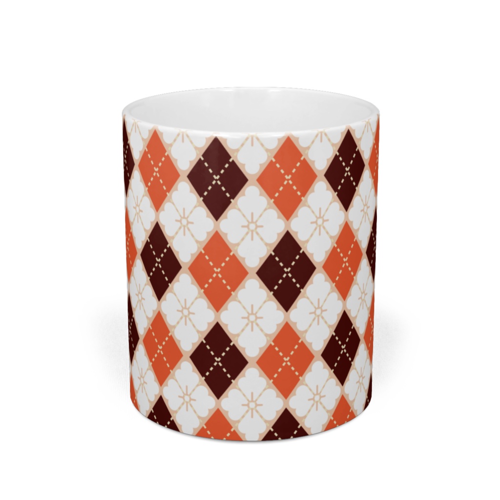 花菱アーガイル紋マグカップ 珊瑚