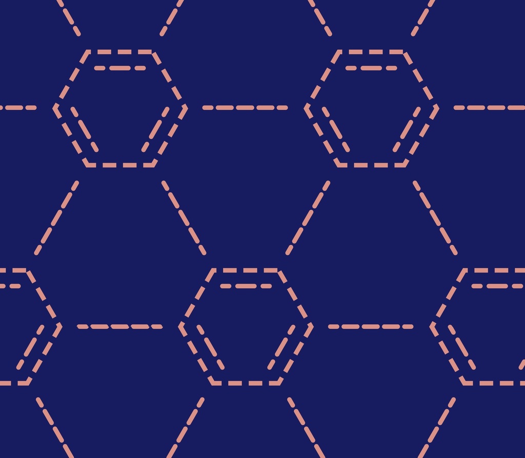 刺し子風弁禅(ベンゼン)紋ポーチ 紺