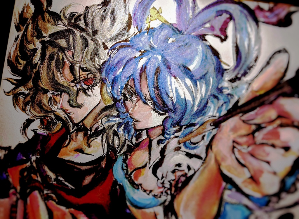 東方project 霍青娥 豊聡耳神子 墨彩画 原画 色紙サイズ 制作 北コ かばぢから画廊 Booth
