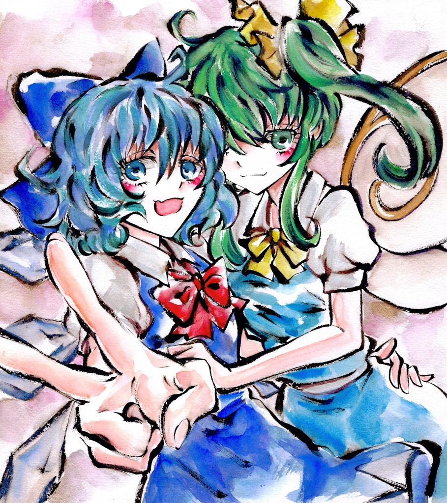 13】東方Project 二次創作 手描きイラスト レミフラ咲夜 色紙 原画