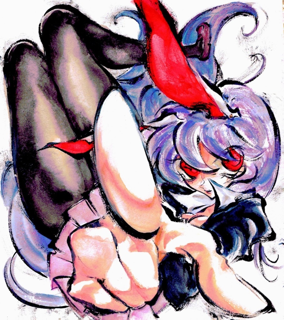 東方Project　鈴仙・優曇華院・イナバ　墨彩画　原画（色紙サイズ） 額縁付き【制作:北コ】