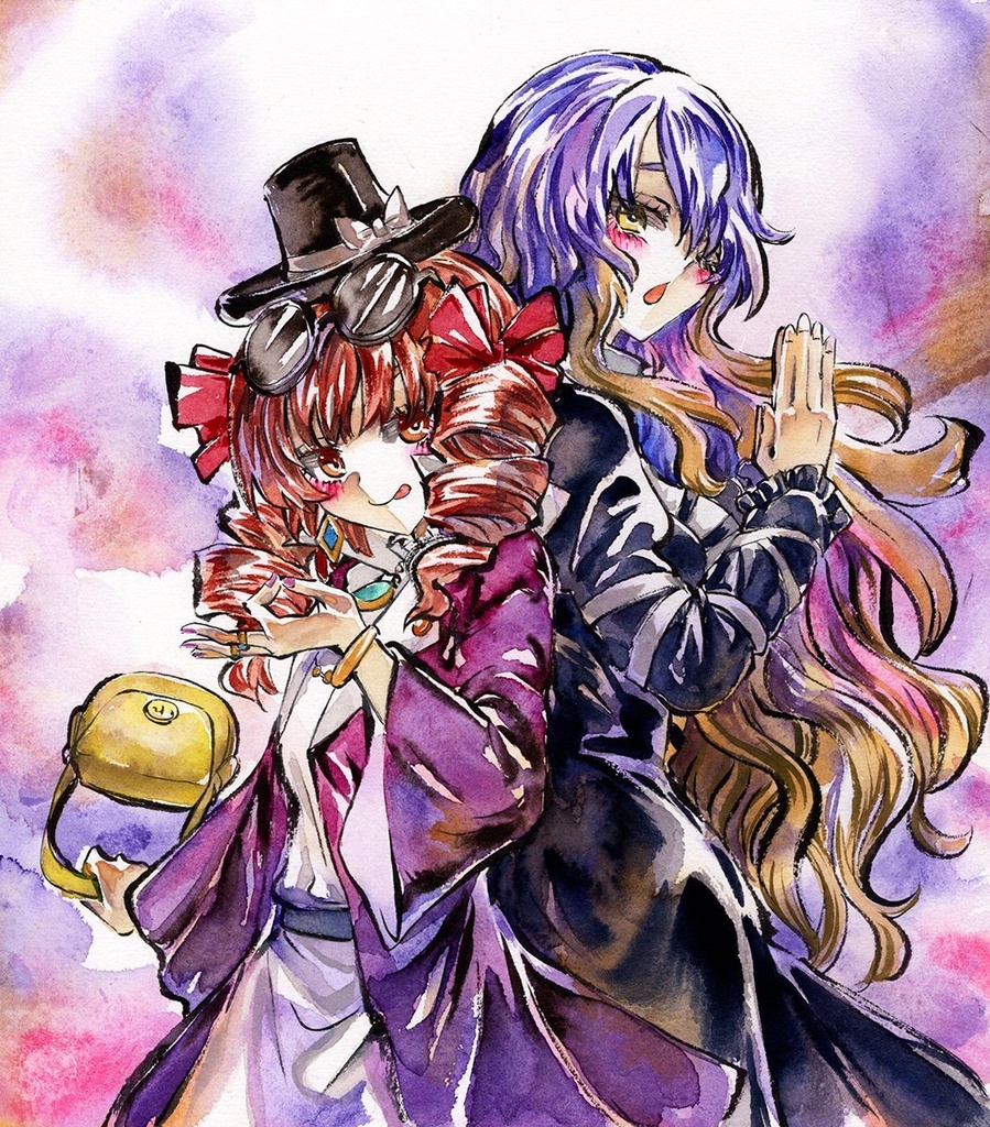 【4/21新作】東方Project　聖白蓮＆依神女苑　墨彩画 原画 （色紙サイズ） 額縁付き