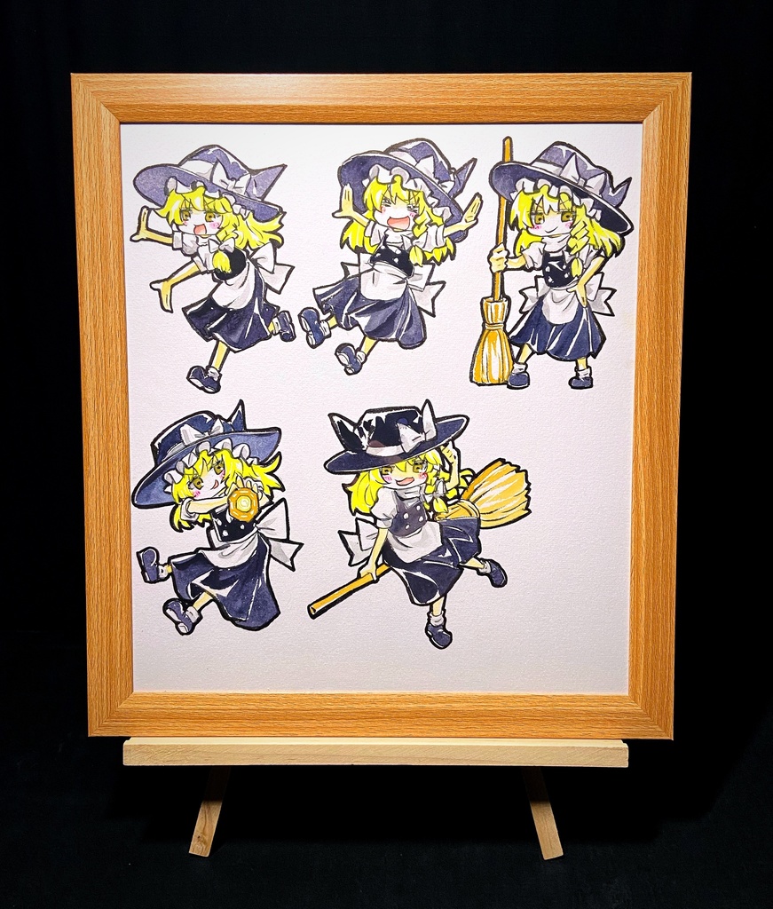 東方Project 霧雨魔理沙 墨彩画 原画 (色紙サイズ) 額縁付き