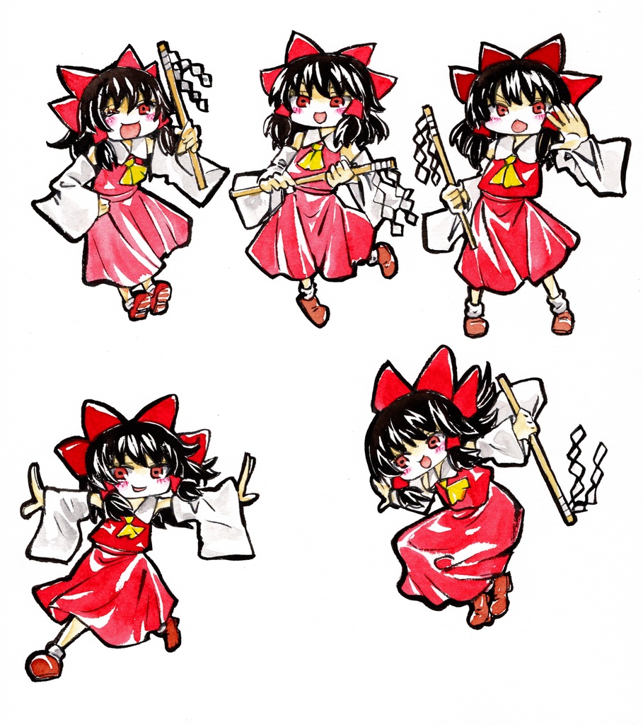 【5/7新作】東方Project 博麗霊夢 墨彩画 原画 (色紙サイズ) 額縁付き