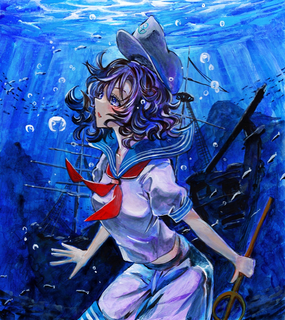 【6/3新作】東方Project 村紗水蜜 アクリル画 原画 (色紙サイズ) 額縁付き