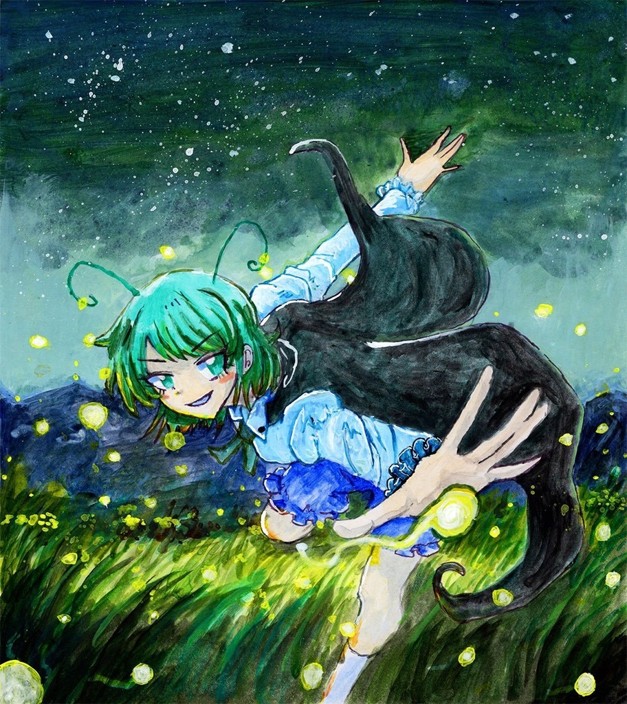 【6/4新作】東方Project　リグル・ナイトバグ　アクリル画 原画 （色紙サイズ） 額縁付き