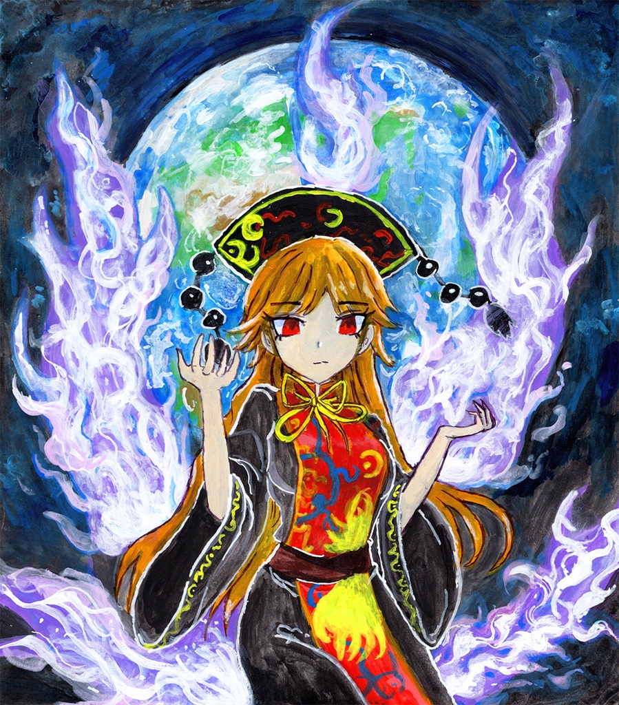 【6/5新作】東方Project　純狐　アクリル画 原画 （色紙サイズ） 額縁付き