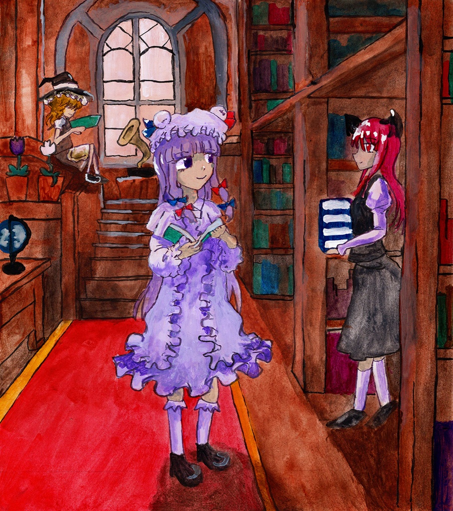 【6/9新作】東方Project パチュリー・ノーレッジ アクリル画 原画 (色紙サイズ) 額縁付き