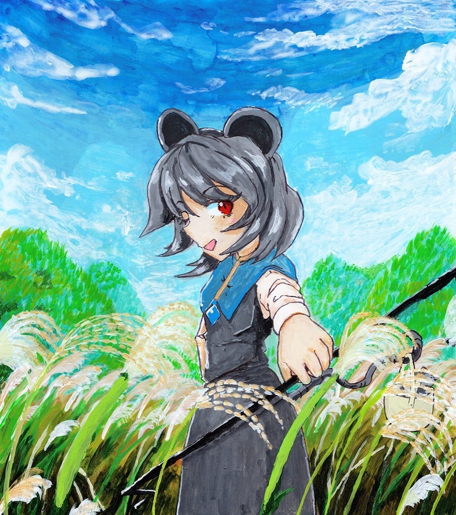 【6/20新作】東方Project　ナズーリン　アクリル画 原画 （色紙サイズ） 額縁付き