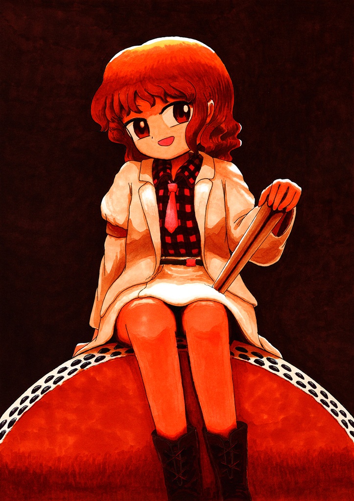 【6/28新作】東方Project 堀川雷鼓 コピック画 原画 (A4サイズ) 額縁付き