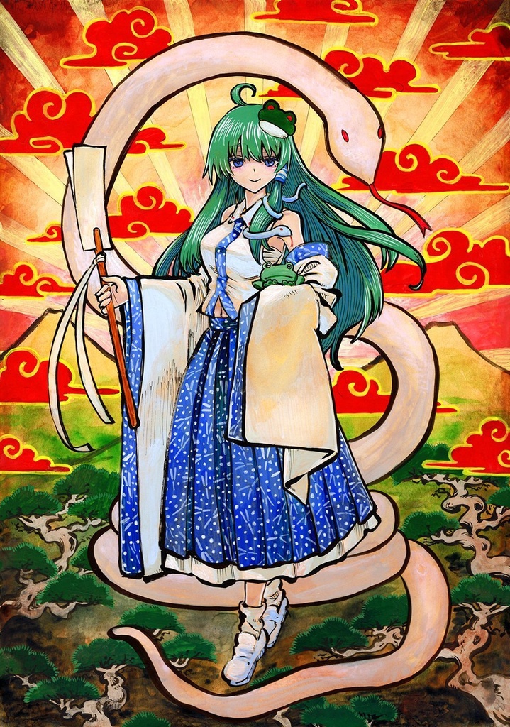 【9/2新作】東方Project 東風谷早苗 アクリル画 原画 (B4サイズ) 額縁付き