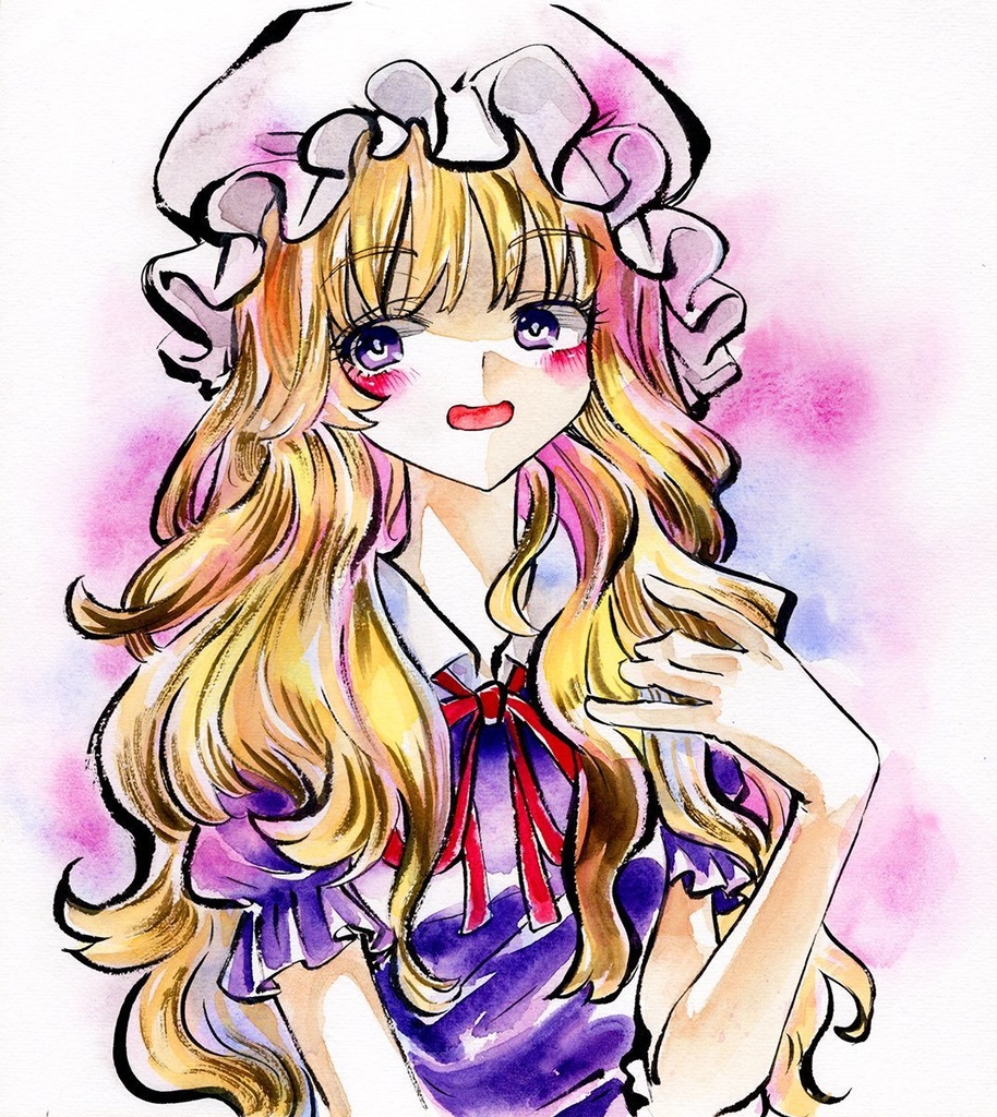 【11/26新作】東方Project　マエリベリー・ハーン　墨彩画 原画 （色紙サイズ） 額縁付き