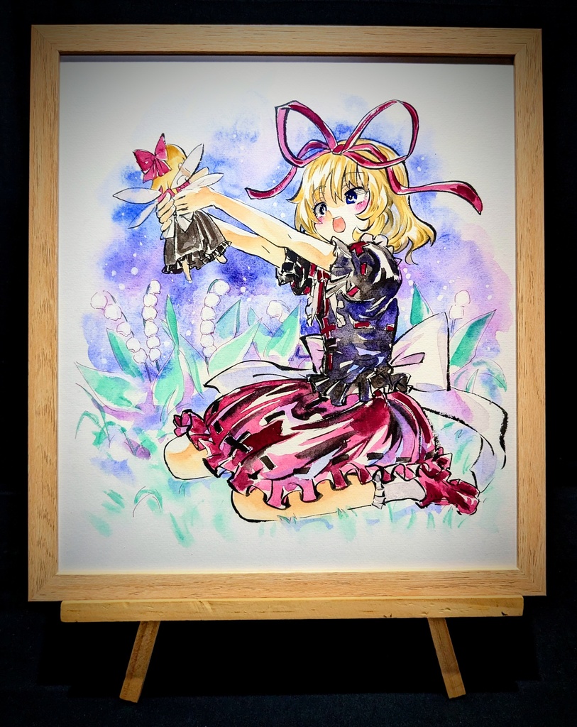 【11/26新作】東方Project メディスン・メランコリー 墨彩画 原画 (色紙サイズ) 額縁付き