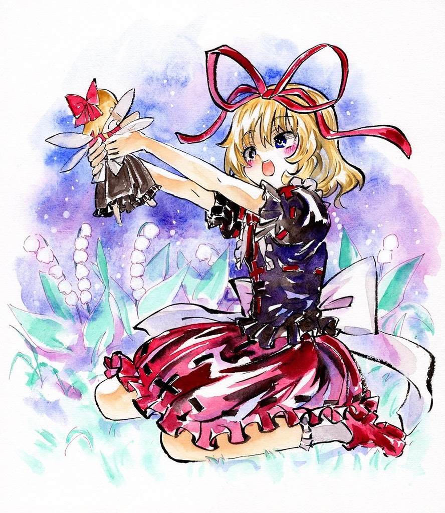 【11/26新作】東方Project　メディスン・メランコリー　墨彩画 原画 （色紙サイズ） 額縁付き