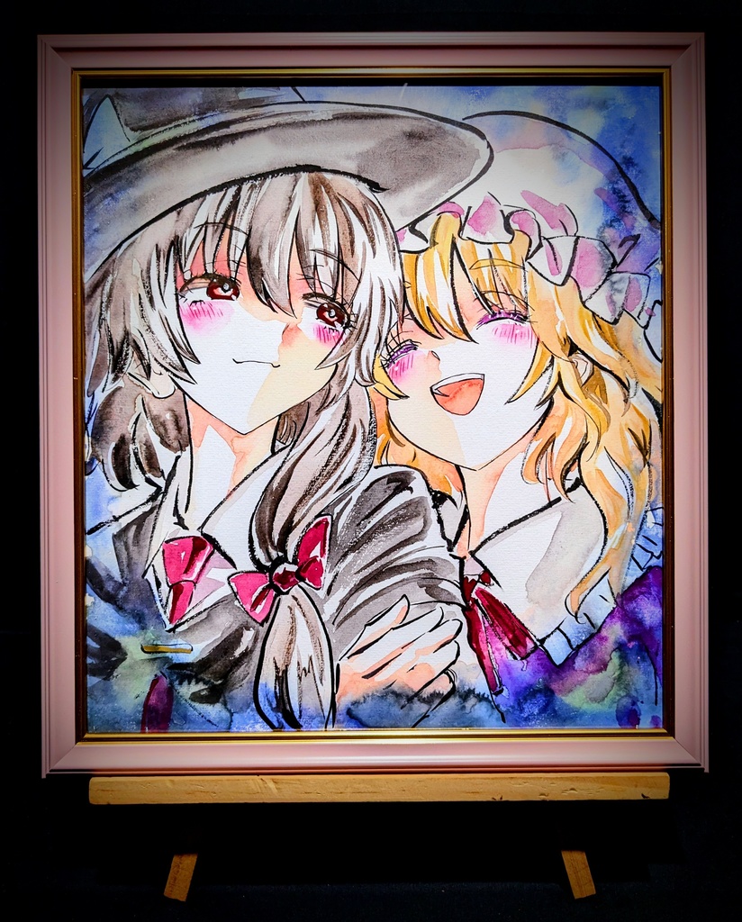 【11/26新作】東方Project 宇佐見蓮子&マエリベリー・ハーン 墨彩画 原画 (色紙サイズ) 額縁付き