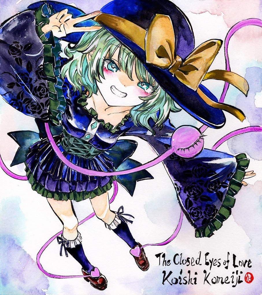 【12/9新作】東方Project 古明地こいし 墨彩画 原画 (色紙サイズ) 額縁付き