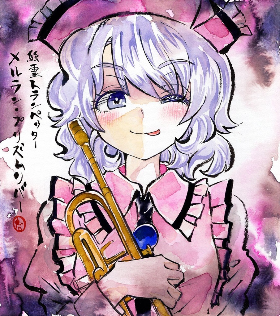 【2/26新作】東方Project　メルラン・プリズムリバー　墨彩画 原画 （色紙サイズ） 額縁付き