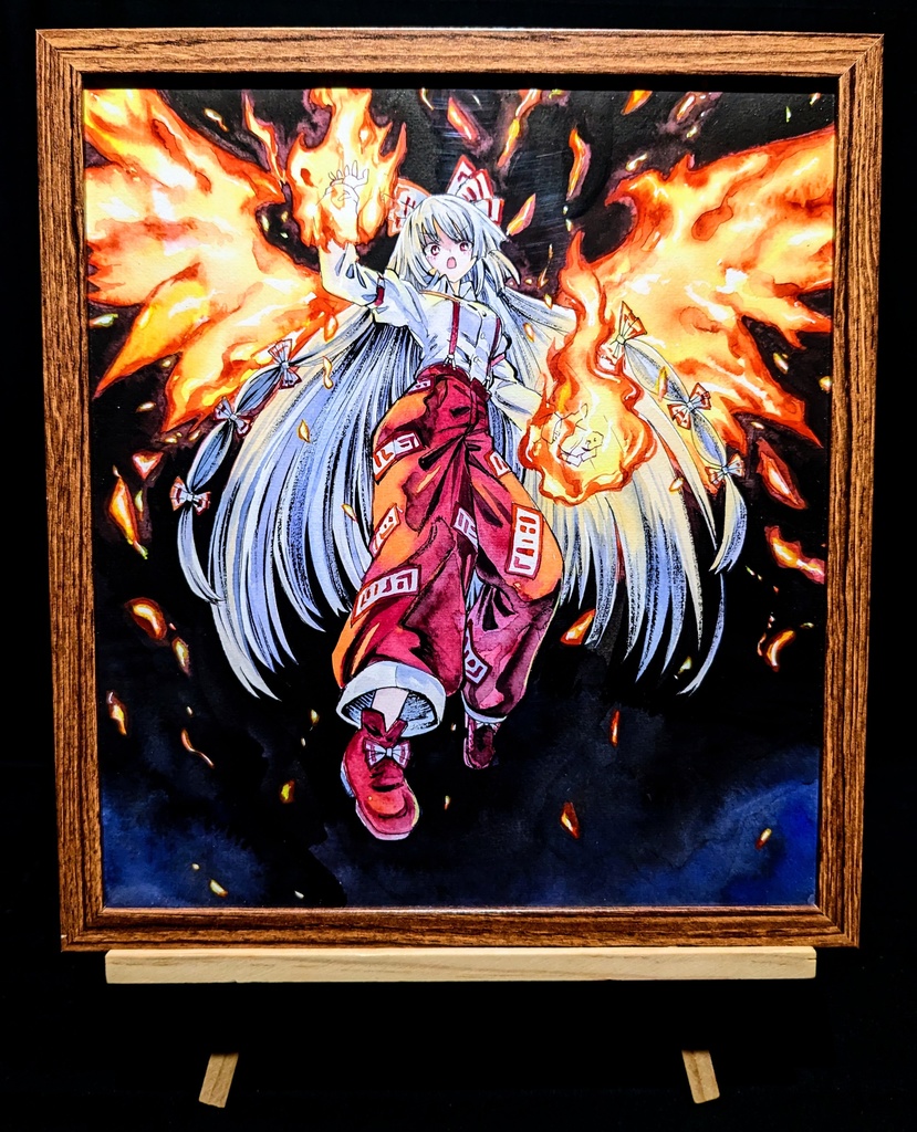 【3/21新作】東方Project 藤原妹紅 墨彩画 原画 (色紙サイズ) 額縁付き