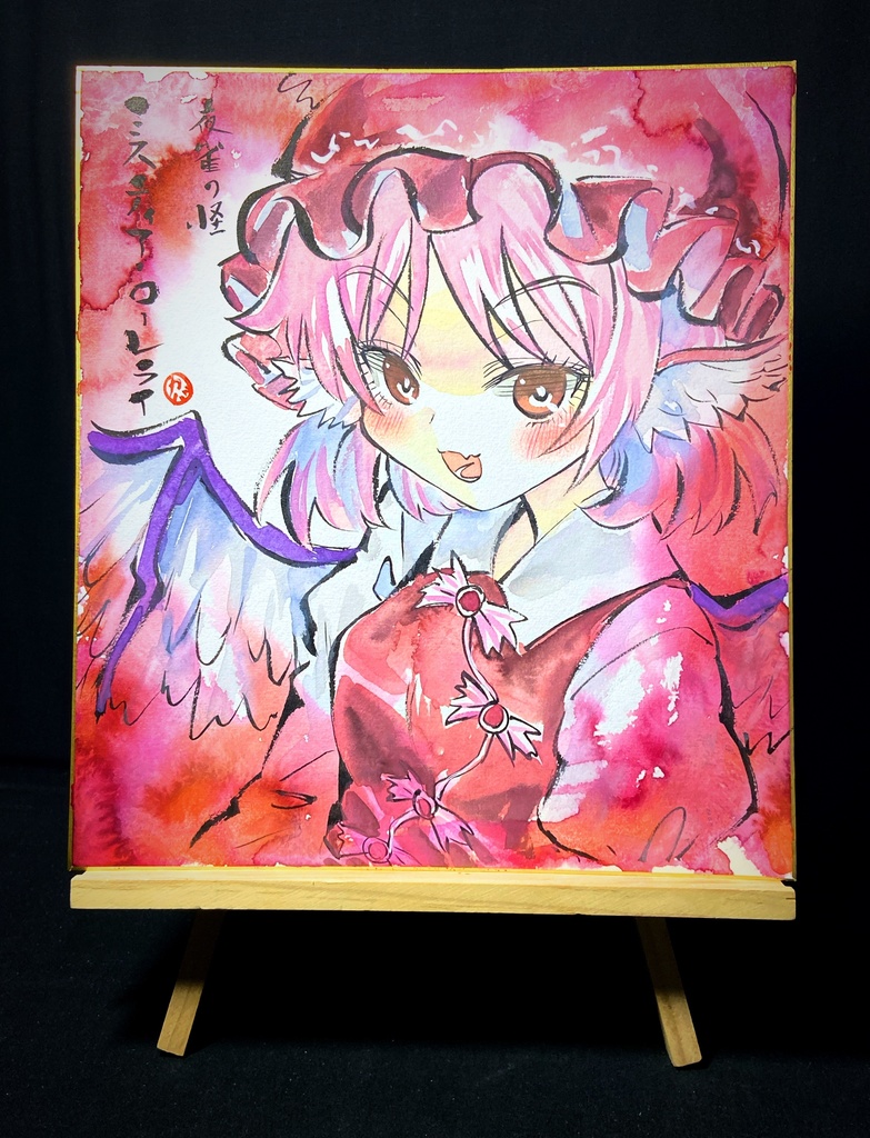 【3/29新作】東方Project ミスティア・ローレライ 墨彩画 原画 (色紙サイズ) 額縁付き