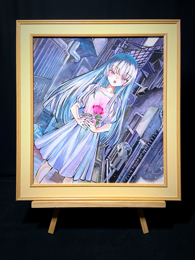 【4/8新作】オリジナル アナログ画「一輪」 墨彩画 原画 (色紙サイズ) 額縁付き