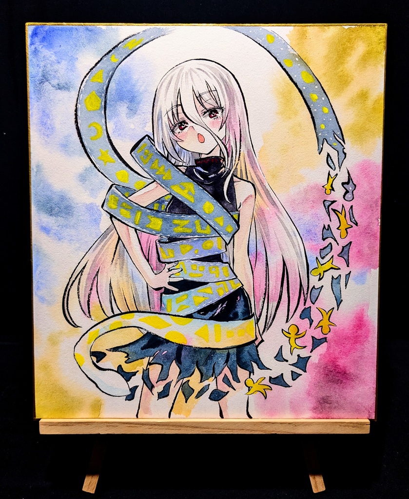 【4/22新作】東方Project ユイマン・浅間 墨彩画 原画 (色紙サイズ) 額縁付き