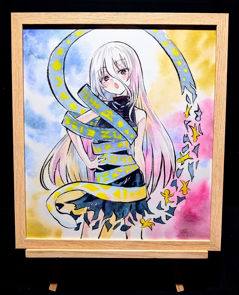 【4/22新作】東方Project ユイマン・浅間 墨彩画 原画 (色紙サイズ) 額縁付き