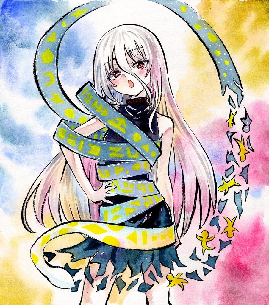 【4/22新作】東方Project　ユイマン・浅間　墨彩画 原画 （色紙サイズ） 額縁付き