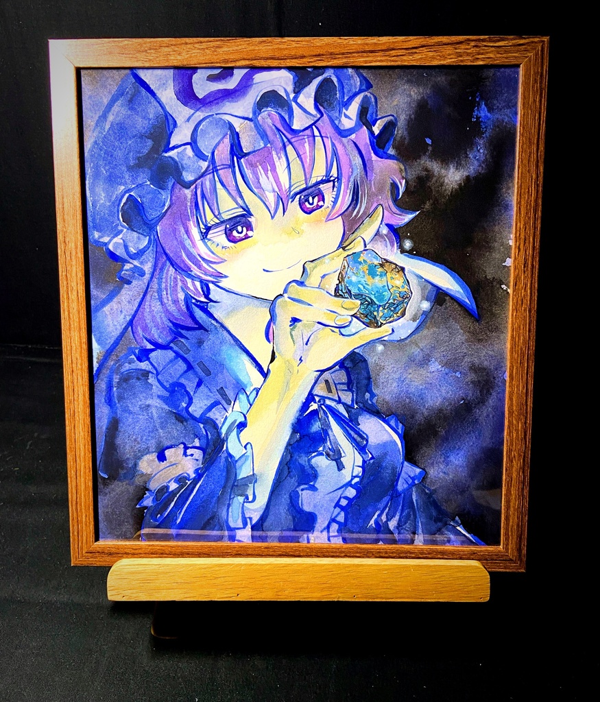 【5/6新作】東方Project 西行寺幽々子 墨彩画 原画 (色紙サイズ) 額縁付き