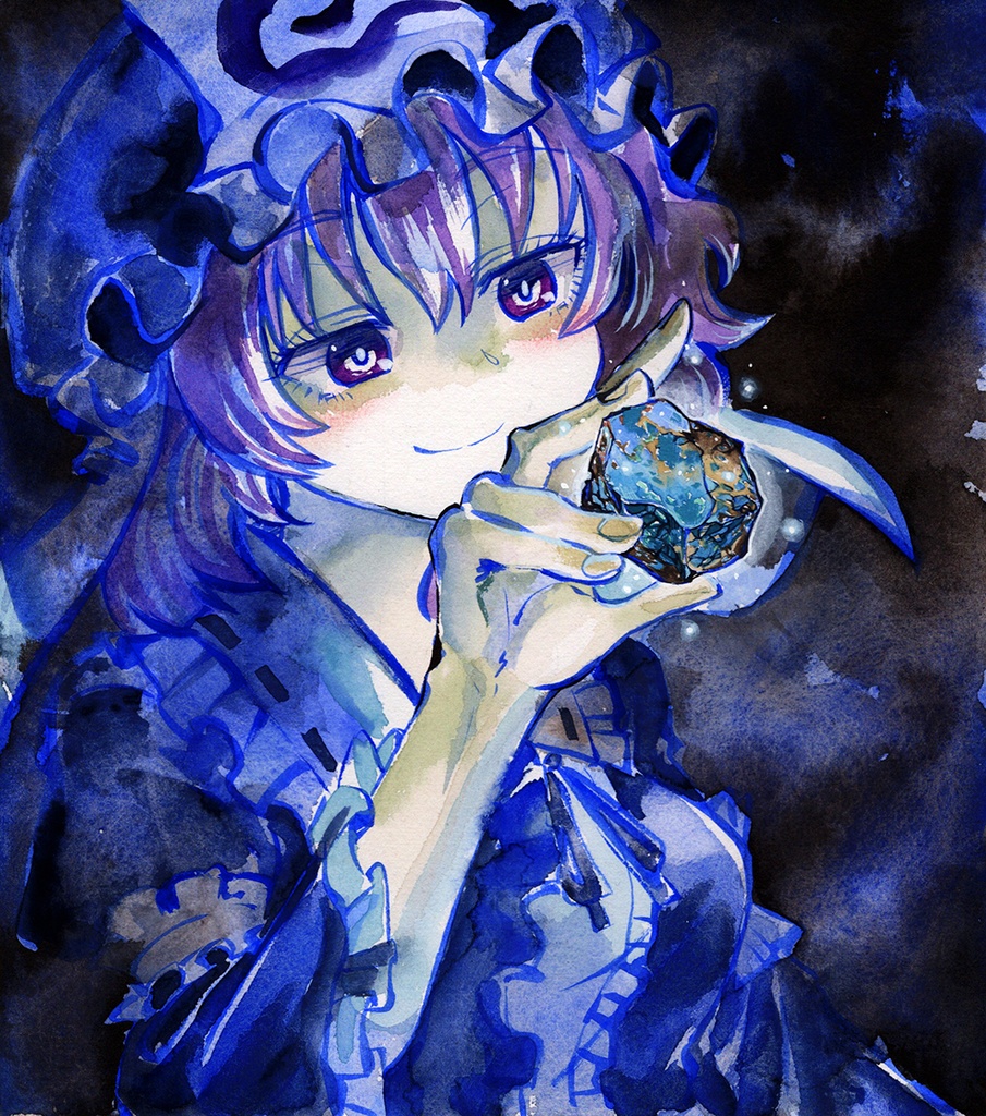【5/6新作】東方Project　西行寺幽々子　墨彩画 原画 （色紙サイズ） 額縁付き