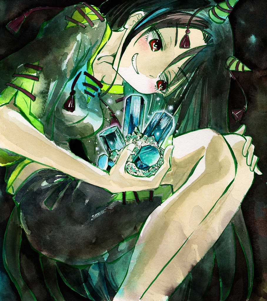 【5/6新作】東方Project　日白残無　墨彩画 原画 （色紙サイズ） 額縁付き