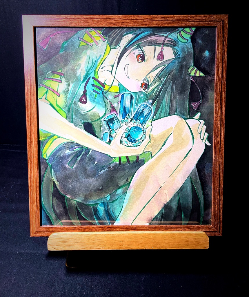 【5/6新作】東方Project 日白残無 墨彩画 原画 (色紙サイズ) 額縁付き