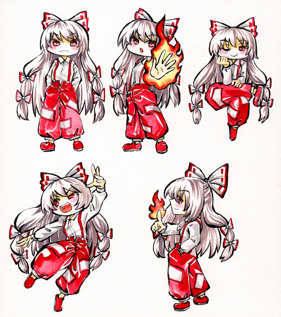 【5/6新作】東方Project　藤原妹紅　墨彩画 原画 （色紙サイズ） 額縁付き