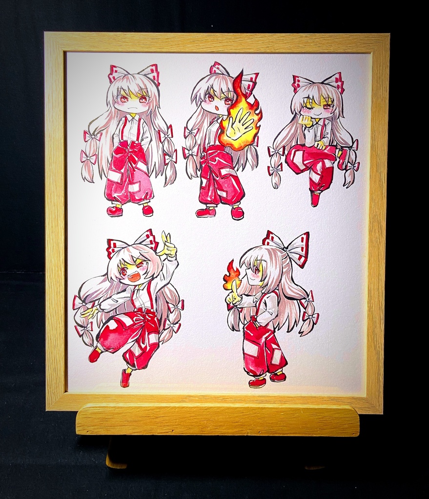 【5/6新作】東方Project 藤原妹紅 墨彩画 原画 (色紙サイズ) 額縁付き