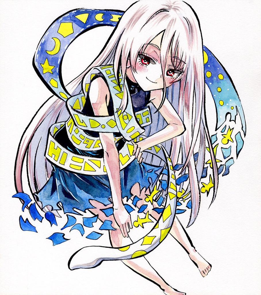 【6/2新作】東方Project　ユイマン・浅間　墨彩画 原画 （色紙サイズ） 額縁付き