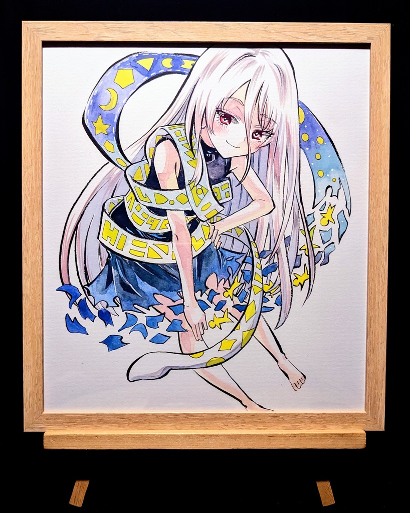 【6/2新作】東方Project ユイマン・浅間 墨彩画 原画 (色紙サイズ) 額縁付き