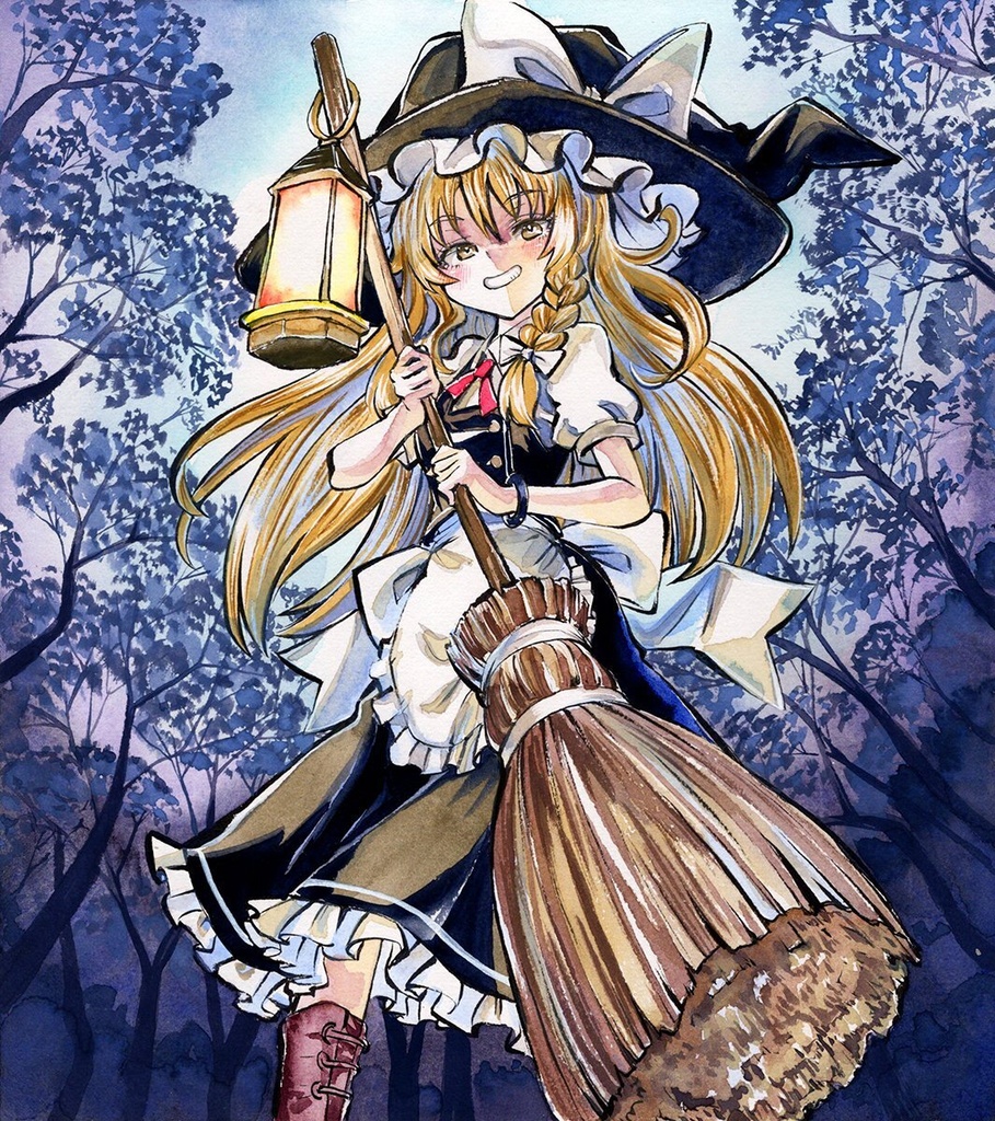 【6/2新作】東方Project　霧雨魔理沙　墨彩画 原画 （色紙サイズ） 額縁付き
