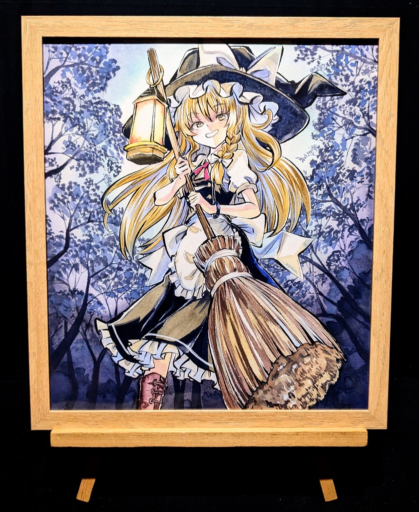 【6/2新作】東方Project 霧雨魔理沙 墨彩画 原画 (色紙サイズ) 額縁付き