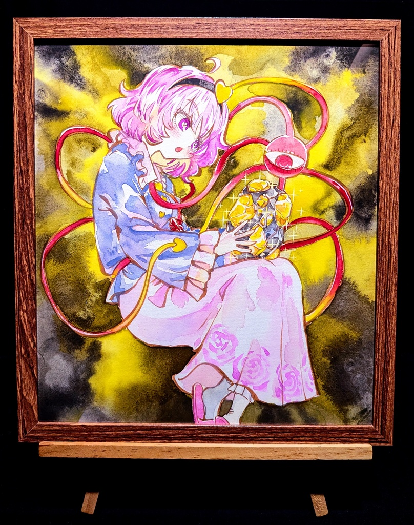 【9/8新作】東方Project 古明地さとり 墨彩画 原画 (色紙サイズ) 額縁付き